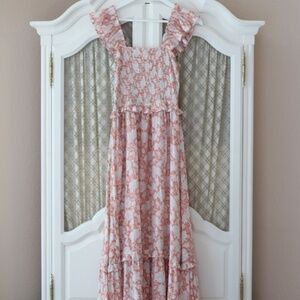 Peach and White Floral Maxi Dress